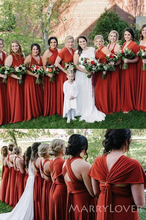 Simple Mismatched Burnt Orange Long A-line Custom Bridesmaid Dresses , BN1251