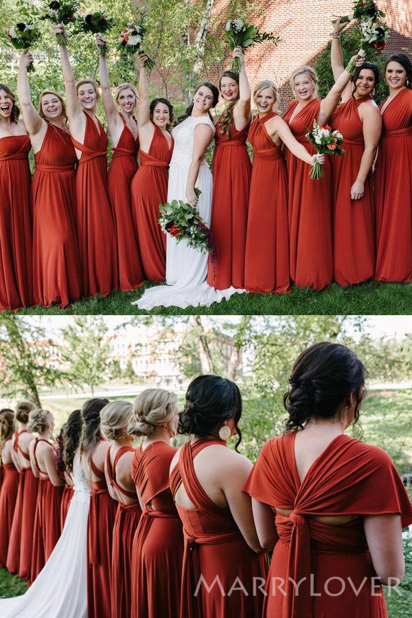 Simple Mismatched Burnt Orange Long A-line Custom Bridesmaid Dresses , BN1251