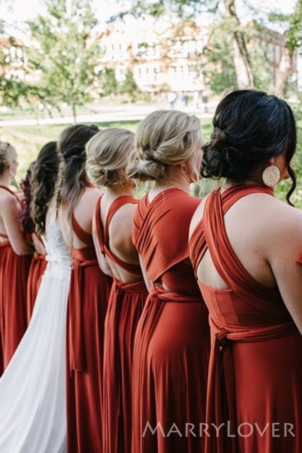 Simple Mismatched Burnt Orange Long A-line Custom Bridesmaid Dresses , BN1251