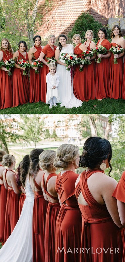 Simple Mismatched Burnt Orange Long A-line Custom Bridesmaid Dresses , BN1251