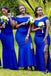 Simple Royal Blue Off Shoulder Long Side Slit Custom Bridesmaid Dresses , BN1252