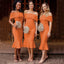 Orange Off Shoulder Mermaid Short Custom Bridesmaid Dresses , BN1254