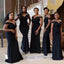 Off Shoulder Black Mermaid Long Custom Bridesmaid Dresses , BN1255