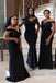 Off Shoulder Black Mermaid Long Custom Bridesmaid Dresses , BN1255