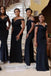 Off Shoulder Black Mermaid Long Custom Bridesmaid Dresses , BN1255