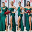 Mismatched Dark Green Satin Mermaid Long Side Slit Custom Bridesmaid Dresses , BN1259