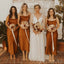 Spaghetti Straps Burnt Orange Satin Sheath Long Custom Bridesmaid Dresses , BN1261