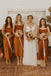Spaghetti Straps Burnt Orange Satin Sheath Long Custom Bridesmaid Dresses , BN1261