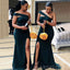 One Shoulder Navy Blue Mermaid Long Side Slit Custom Bridesmaid Dresses , BN1269