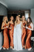 Burnt Orange Satin Spaghetti Straps Long Custom Bridesmaid Dresses , BN1272