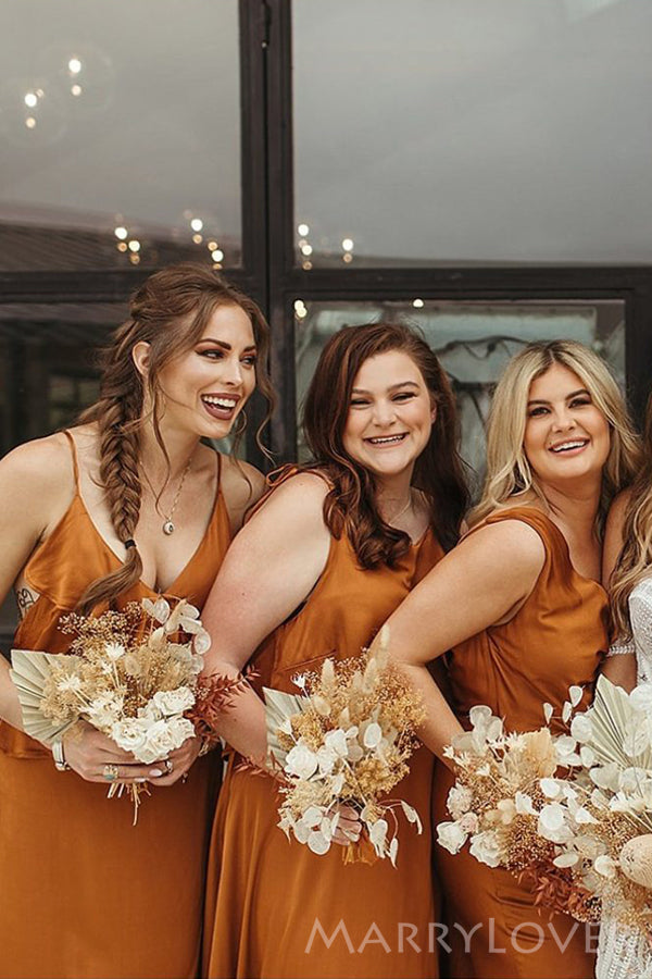 Mismatched Burnt Orange Long Side Slit Custom Bridesmaid Dresses , BN1274