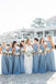 Simple A-line Dusty Blue Chiffon Halter Long Custom Bridesmaid Dresses , BN1276