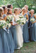 A-line Dusty Blue Tulle Long Custom Bridesmaid Dresses , BN1277