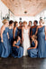 Mismatched A-line Dusty Blue Chiffon Long Custom Bridesmaid Dresses , BN1278