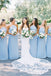 Dusty Blue Chiffon Halter Long Custom Bridesmaid Dresses , BN1280