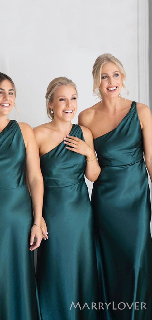 One Shoulder Satin Long Custom Bridesmaid Dresses , BN1281
