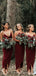 Simple Spaghetti Straps Mermaid Burgundy Chiffon Long Custom Bridesmaid Dresses , BN1293