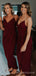 Simple Spaghetti Straps Mermaid Burgundy Chiffon Long Custom Bridesmaid Dresses , BN1293