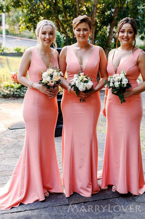 Simple Mermaid V-neck Long Custom Bridesmaid Dresses , BN1297