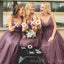 A-line Dusty Purple Tulle Spaghetti Straps Long Custom Bridesmaid Dresses , BN1304