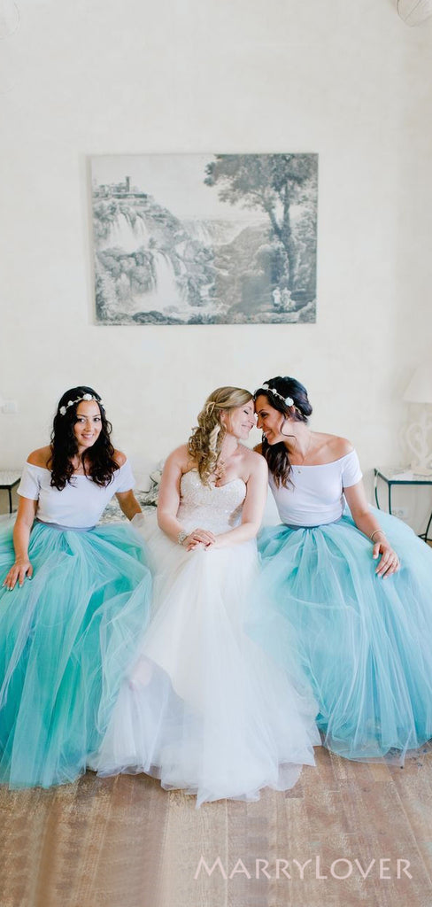 A-line Two Pieces Tulle Long Custom Bridesmaid Dresses , BN1307