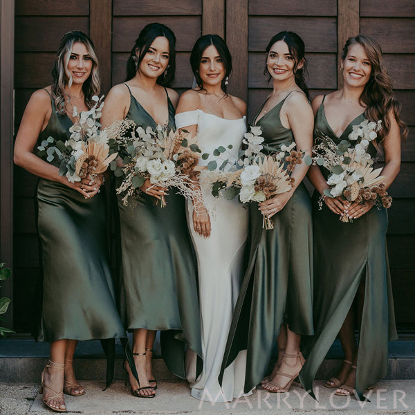 Sexy Spaghetti Straps V-neck Side Slit Long Custom Bridesmaid Dresses , BN1311