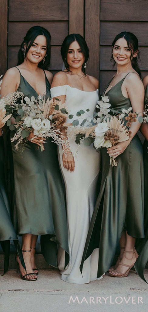 Sexy Spaghetti Straps V-neck Side Slit Long Custom Bridesmaid Dresses , BN1311