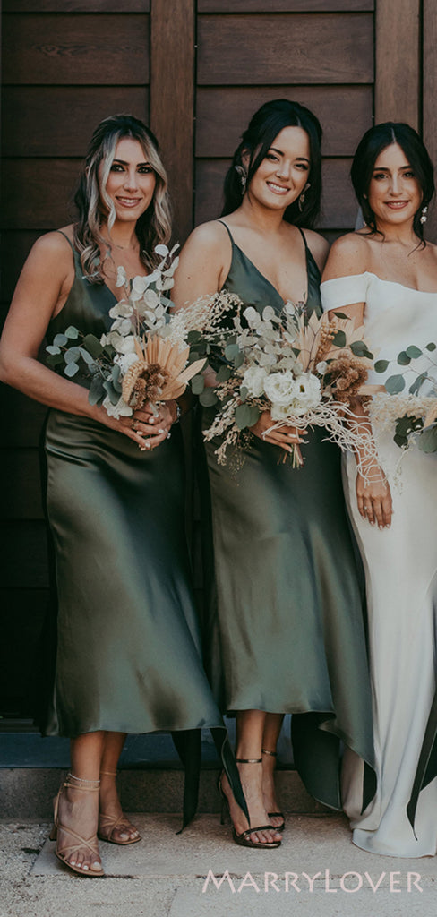 Sexy Spaghetti Straps V-neck Side Slit Long Custom Bridesmaid Dresses , BN1311
