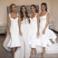 Mermaid Spaghetti Straps White Short Custom Bridesmaid Dresses , BN1317
