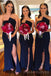Simple Mermaid Strapless Side Slit Navy Blue Long Custom Bridesmaid Dresses , BN1318