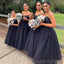 A-line Spaghetti Straps Tulle Long Custom Bridesmaid Dresses , BN1319