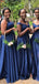 Off Shoulder Satin A-line Long Side Slit Custom Bridesmaid Dresses , BN1327