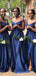 Off Shoulder Satin A-line Long Side Slit Custom Bridesmaid Dresses , BN1327