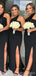 One Shoulder Black Side Slit Long Mermaid Custom Bridesmaid Dresses, BN1330