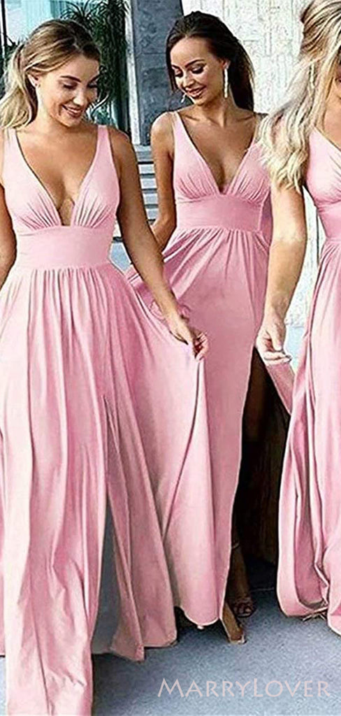Copy of A-line V-neck Side Slit Long Custom Bridesmaid Dresses , BN1331