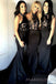 Black Halter Appliques Mermaid Long Custom Bridesmaid Dresses , BN1335
