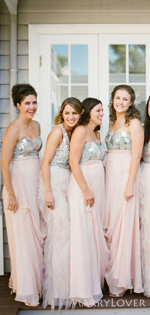 Mismatched A-line Sequins Long Custom Bridesmaid Dresses , BN1338