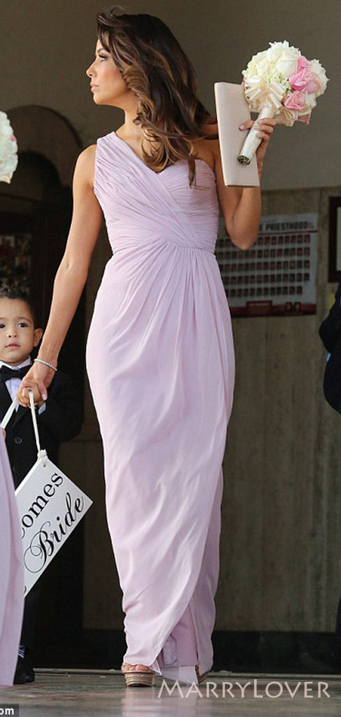 One Shoulder Chiffon Side Slit Long Custom Bridesmaid Dresses , BN1341
