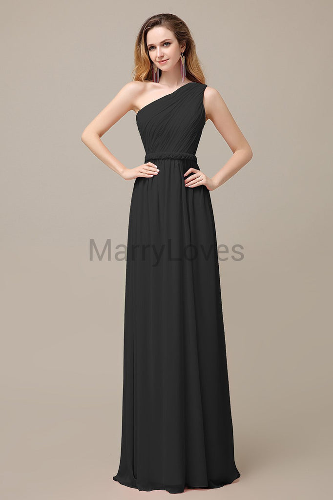 One Shoulder Chiffon Floor Length Bridesmaid Dresses