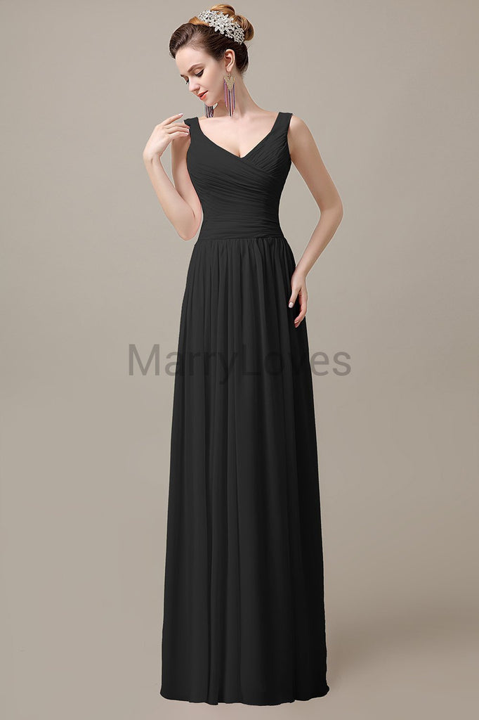 V-Neck Straps Pleats Bridesmaid Dresses