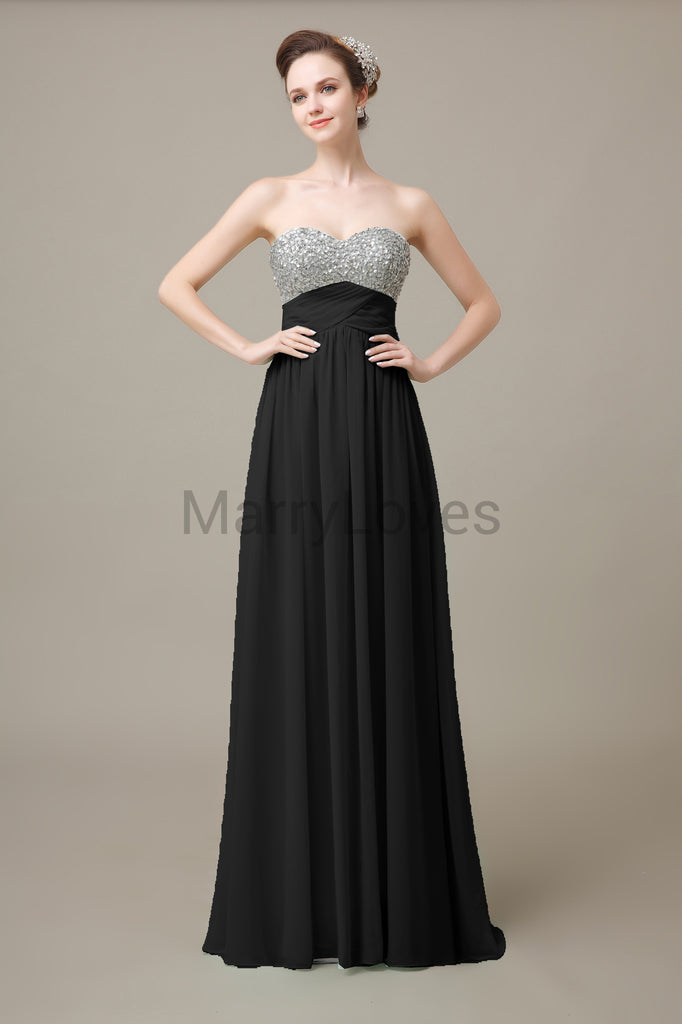 Sweetheart Top Sequin Long Chiffon Bridesmaid Dresses