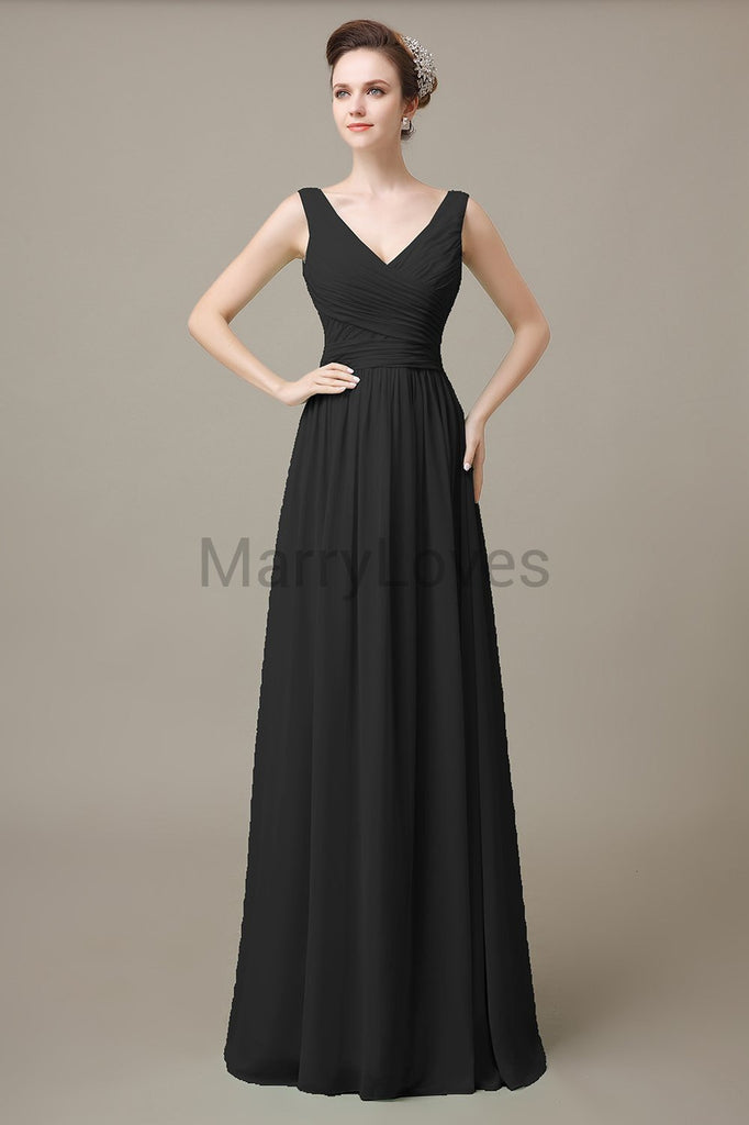 V-Neck Long Chiffon Bridesmaid Dresses