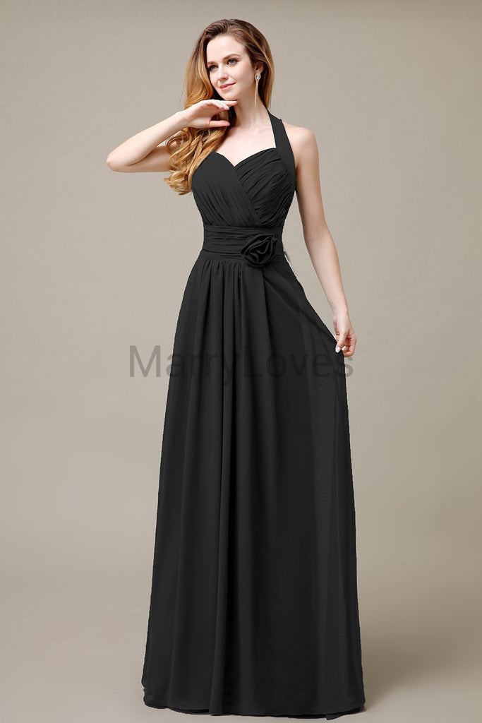 Halter A-line Pleats Chiffon Bridemaid Dresses