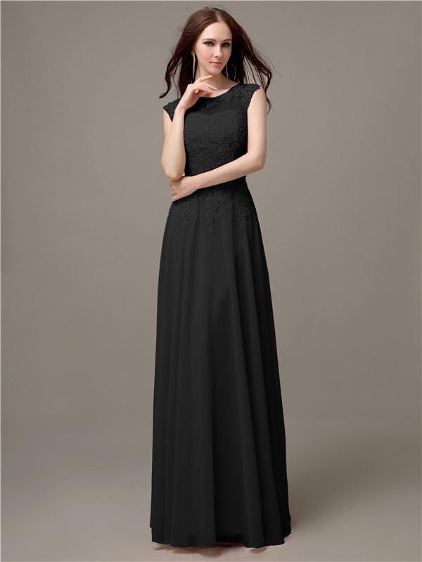 Floor-length Cap Sleeves Appliques Chiffon Bridesmaid Dresses