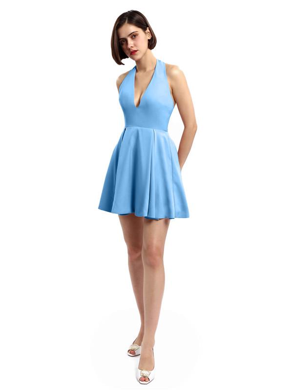 Halter V-neck Short Satin Bridesmaid Dresses