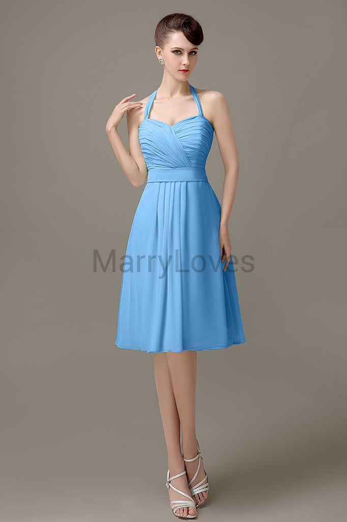 Halter Chiffon Short Bridesmaid Dresses