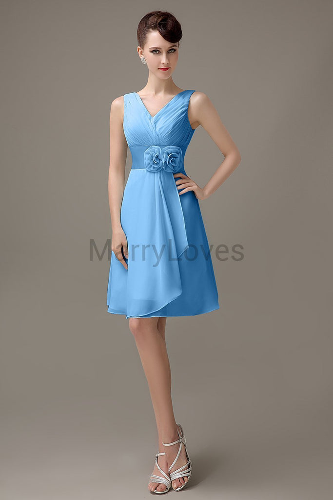 V-Neck Flowers Chiffon Bridesmaid Dresses