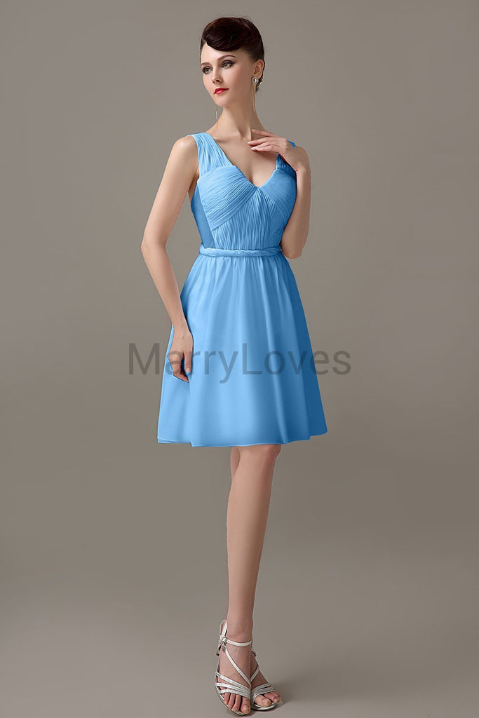 V-neck Chiffon Short Bridesmaid Dresses