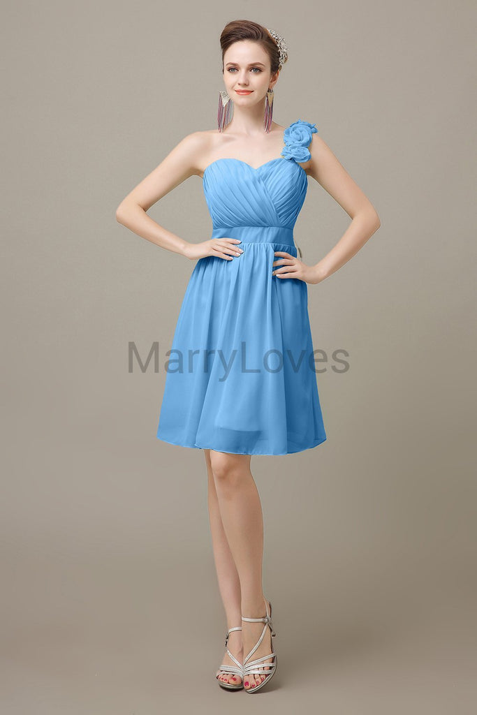 One-shoulder Pleats Appliques Bridesmaid Dresses