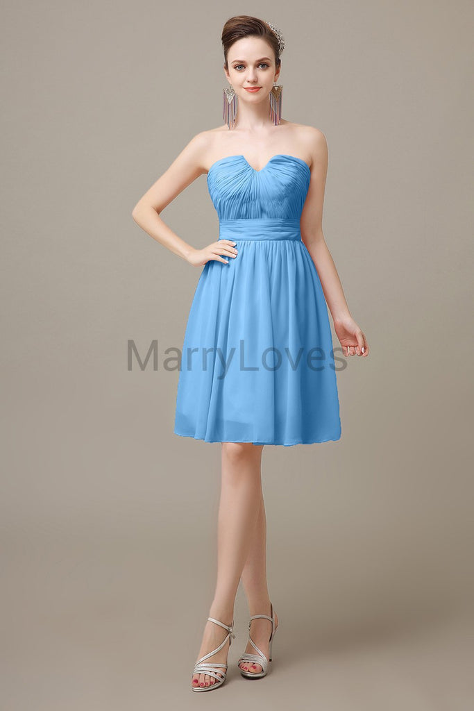 Sweetheart Neck Knee Length Chiffon Bridesmaid Dresses